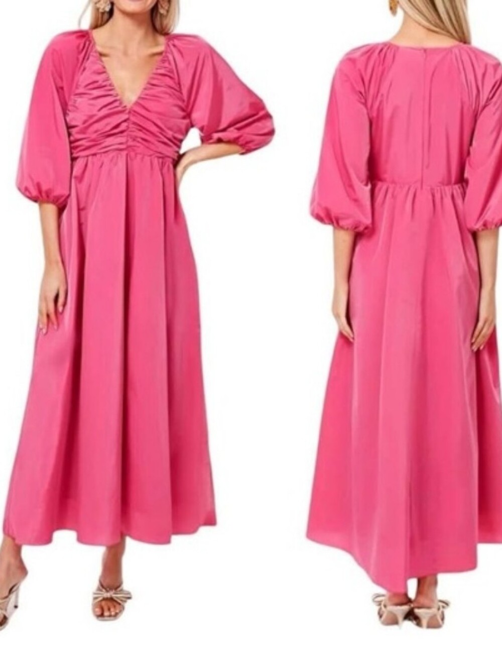 TUCKERNUCK HYACINTH HOUSE Gia Maxi Dress XXL Ruched V-Neck Fuchsia Pink